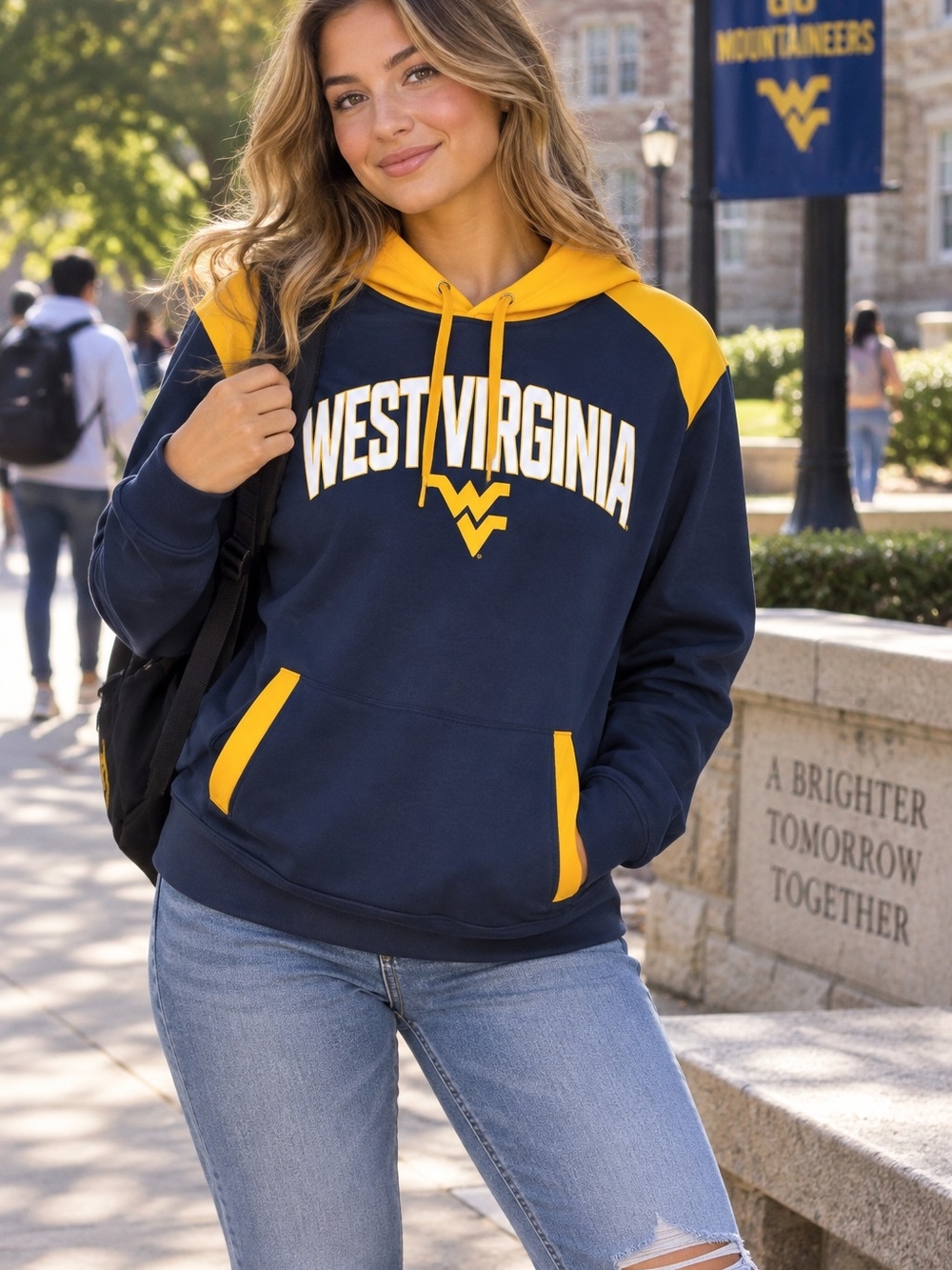 West Virginia Colorblock Pullover Hoodie - Navy/Gold